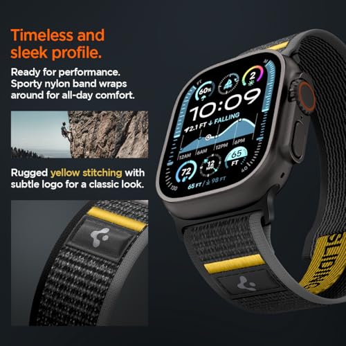 Spigen for Apple Watch Band, Compatible with Ultra 3/2/1 49mm, Series 11/10 46mm, 9/8/7 45mm, SE3/SE2/SE/6/5/4 44mm, 3/2/1 42mm - color: Active Black