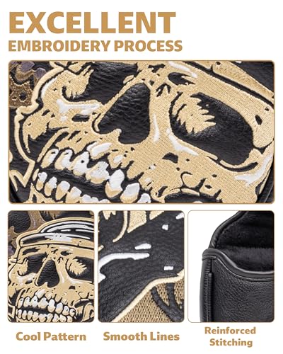 Golf Club Covers, Black Gold Skeleton Driver Covers Fairway Wood Headcover Hybrid Cover Leather Mallet Putter Covers Blade Headcovers Golf Head Covers with Magnetic Closure for Most Brand