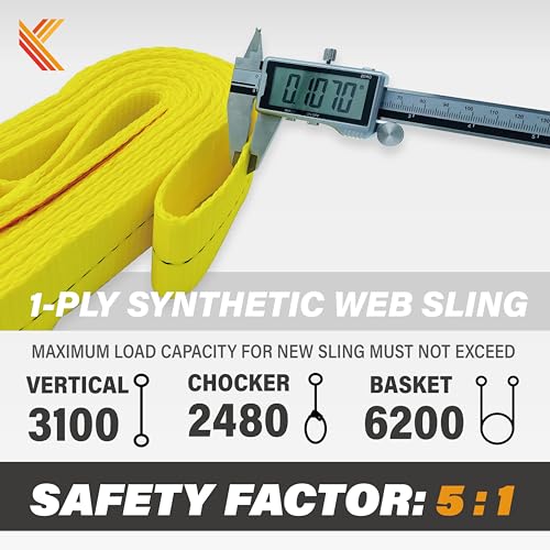 1-Ply Lifting Sling Straps 2”x 10ft - 3100lbs Vertical Capacity Heavy Duty Flat Eye Lift Sling, for Rigging Moving Towing Hoisting -2Pack - Kodiak Straps - color: 2 PACK, size: 2inch x 10ft