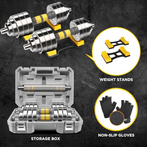 PHOEROS Adjustable Dumbbell Set - 44/66/88 LBS weights set, Dumbbell Barbell 3 in 1, Steel Dumbbells Pair with Connecting Rod for Adults Women Men Fitness Workout, Home Gym Exercise Training Equipment - color: 88lbs