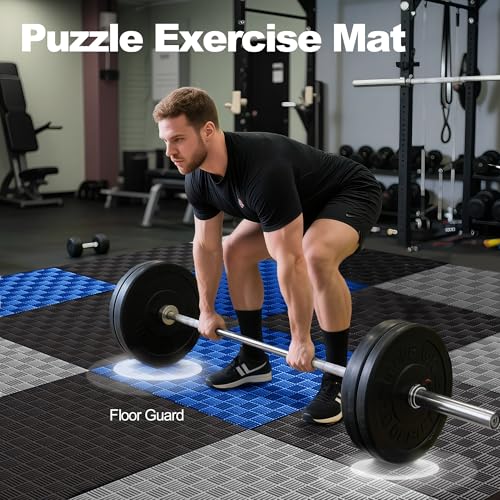 Elevon Puzzle Exercise Gym Flooring Mat, EVA Interlocking Foam Tiles Workout Mat for Home Gym, Fitness Equipment, MMA, Gymnastics, Shock-Absorbing Exercise Mat, Multi-Color - color: Black, style: 1"Th, 18 Tiles (72 Sq Ft)