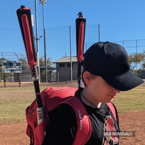 Handle Cover - Baseball Bat Cover Sleeve Protects Vehicle & Bat Grip - Batting Gloves & Helmet Companion with Zippered Hook - Softball Accessory - color: Black
