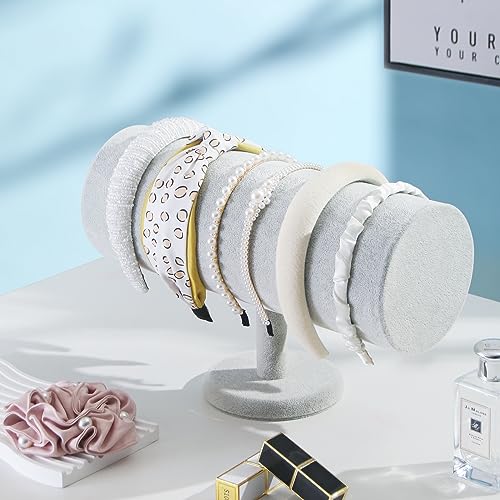 T-Bar Headband Holder Organizer for Selling, Soft Velvet Hairband Stand Display, Hair Hoop Accessories Jewelry Storage for Home Bedroom (Gray Beige Velvet) - color: T-Bar Gray Beige Velvet