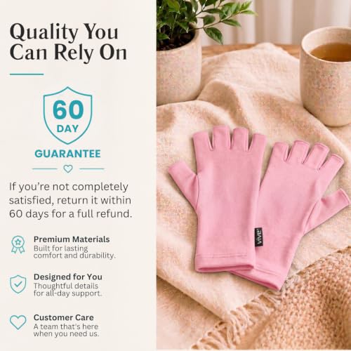Vive Pink Arthritis Hand Compression Gloves - Comfortable Fit for Men and Women - Open Finger for Rheumatoid, Osteoarthritis and Computer Typing Pain - Carpal Tunnel Support - Moisture Wicking Fabric | Osteoarthritis- Arthritic Joint Pain Relief - Carpal