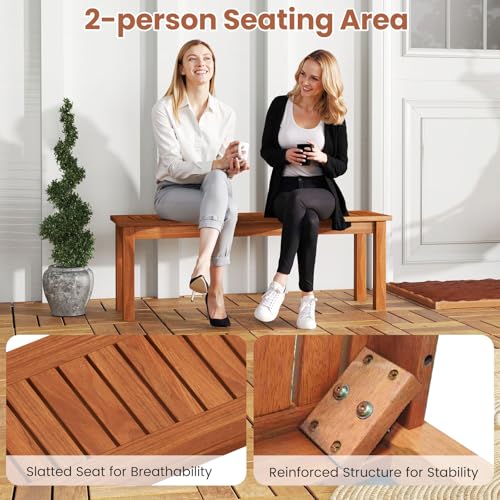 Tangkula Outdoor Wood Bench, 2-Person Backless Patio Garden Bench with Slatted Seat, Front Porch Dining Seating Furniture for Deck, Yard and Park (1) - size: 45"