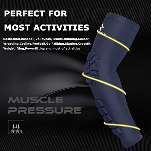 2PCS Padded Elbow Forearm Sleeves Compression Arm Protective Support - color: Navy Padded Elbow Forearm, size: Small