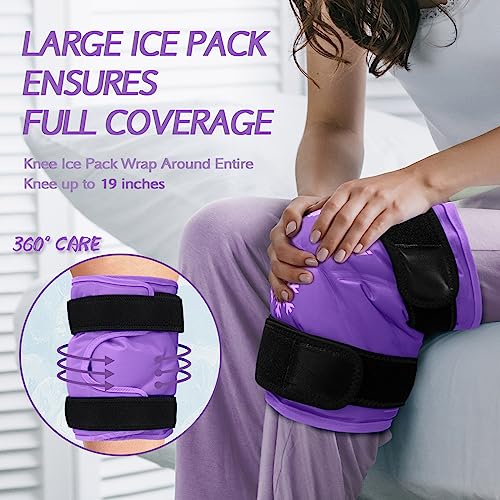KingPavonini XXL Knee Ice Pack Wrap Around Entire Knee After Surgery, Large Reusable Gel Ice Pack for Injuries, Pain Relief, Swelling, Sports Injuries, 1 Pack (Purple) - style: Purple