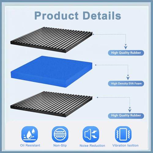 4-Pack Heavy Duty Anti Vibration Pads, 4"x4"x7/8" Thick Sorbothane Rubber Mat for Washing Machine,Treadmill,AC Condenser,Compressor (Blue)