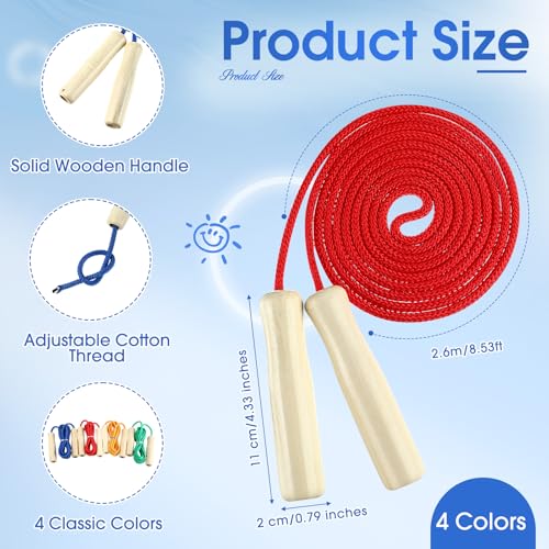 8.53 FT Jump Ropes for Kids Adults Adjustable Cotton Skipping Rope with Wooden Handle for End of The School Training Multiplayer Double Dutch Jump Rope Exercise Outdoor Fun School Sport Gift