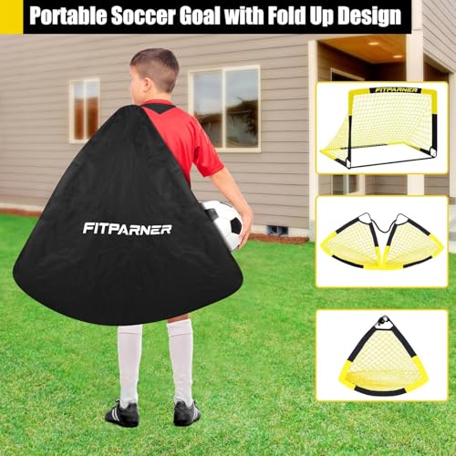 Kids Soccer Goals for Backyard Set - 2 Pack of Portable Pop Up Soccer Nets with Ball,Cones,Complete Training Equipment Kit for Toddler,Youth,Kids Age 3-14,Outdoor Sports Game - color: Yellow Black, style: 4x3FT