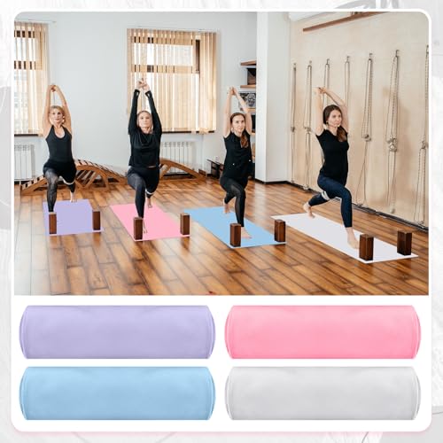 Breling 4 Pack 72" x 24" Hot Yoga Towel Non Slip Microfiber Mat Towel Sweat Absorbent Soft Pilates Mat Essentials for Hot Yoga Pilates Exercise(Purple, Pink, Blue, White) - color: Purple, Pink, Blue, White