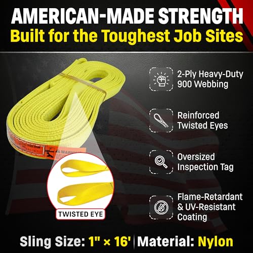 DD Sling 2 Inch x 25 Foot Nylon Lifting Sling – USA Made, 6,400 lb Vertical, 5,100 lb Choker, 12,800 lb Basket – 2-Ply Heavy Duty 900 Webbing, Type 4 Twisted Eye & Eye Rigging Sling - size: 2inX25ft