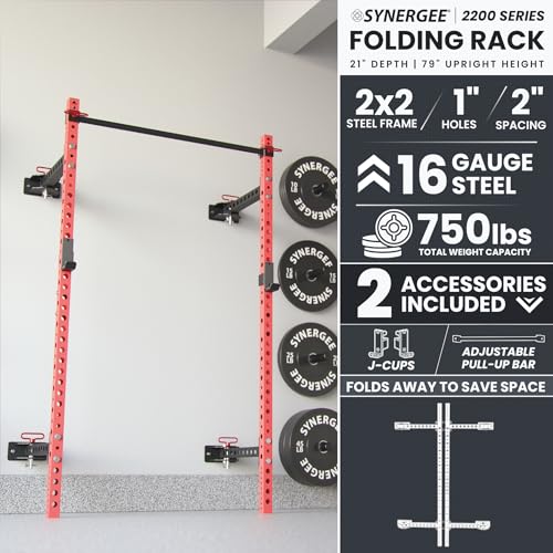 Synergee 2200 Folding Rack – 750 lb Capacity Power Cage - color: b) Red 79" x 21"