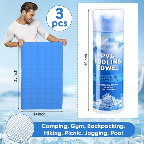 Peryiter 3 Packs PVA Cooling Towel Reusable Instant Cooling Neck Towel Breathable Soft Long Lasting Ice Sports Supplies for Running Hiking Swimming Golf(Blue, Light Blue, Gray) - color: Blue, Light Blue, Gray