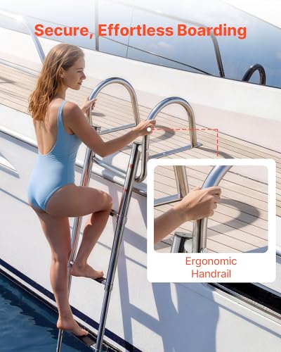 VEVOR Boat Ladder, 4 Steps Stainless Steel Telescoping Folding Swim Deck Ladder for Rear Entry Inboard, 600lbs Capacity with Wide Non-Slip Steps & Handrails, for Outboards, Yacht, Pontoon Boat - size: 4 Steps