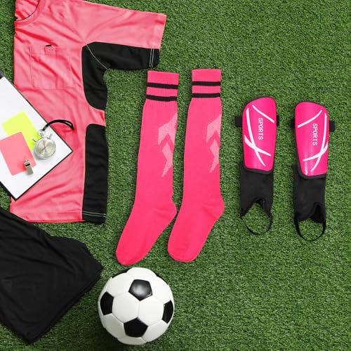 Soccer Shin Guards and Socks Kids Youth Lightweight Soccers Pads Defender with Ankle Protection Ski Shin Guards Football Equipment for Age 4-14 Toddler Boy Girl - color: Rose Red, size: Small