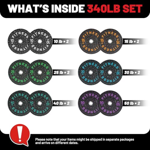 2" Bumper Plates Set Olympic Weight Plates for Barbell Strength Training | Papababe 2Inch Weights Plates Set, Floor Protective Plates, 20-600lbs Rubber Bumper Plates for Weightlifting, Bench Press - size: 340 LB SET (PAIR OF 10, 15, 25, 30, 40, 50 LB), st