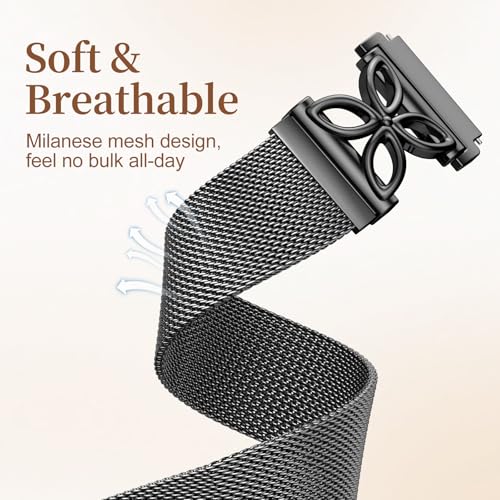 Getino Magnetic Metal Band Compatible with Galaxy Watch 7 Band 6 5 4 FE Active 2 40mm 44mm/Galaxy Watch 5 pro 45mm/Classic, Floral Dressy Milanese Strap for Samsung Watch Bands Women Stainless Steel - color: Black