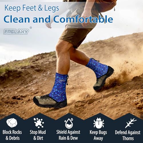 Frelaxy Ultralight Trail Gaiters, Low Shoe Gaiters for Hiking and Running | Breathable fabric, Wear-resistant design, Hypalon underfoot strap, Blocks rocks, mud, dust, Secure fit - color: Blue