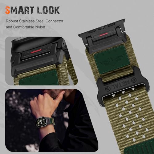 Rugged Nylon Band for Apple Watch Ultra 3/2/1 Series 11 10 9 8 7 6 5 4 SE/3/2/1 for Men,Breathable Stars-Stripes Flag Wristband Workout Athletic Strap for iWatch Ultra Bands 49mm 46mm 45mm 44mm 42mm - color: 08-Green-Leather Flag-Metal adapter, size: 49/4