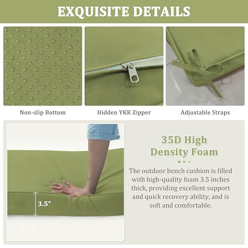 Premium Outdoor Bench Cushions for Patio Furniture 3.5inches Memory Foam Bench Cushion Waterproof Fade Resistant Porch Swing Cushions with Straps 36×18 Inch Light Green - color: Light Green, size: 36'' x 18'' x 3.5''