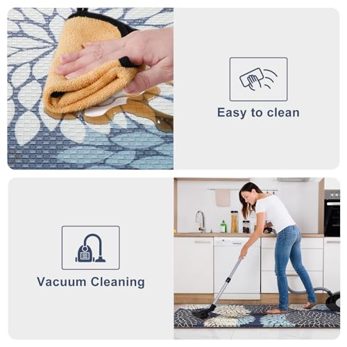 KIMODE Anti Fatigue Kitchen Mats for Floor, Boho Floral Kitchen Rugs 24" x 71", Wide Long Cushioned Mats for Kitchen Floor, Non Slip Kitchen Floor Mats for Sink Laundry Office,Blue Multi - color: Multi-blue, size: 71"L x 24"W x 0.5"Th