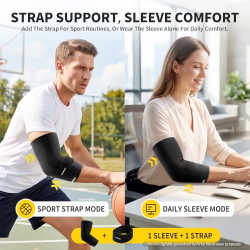 CAMBIVO Tennis Elbow Brace with Adjustable Strap, 1 Pack, Black, Medium | Lightweight High-Stretch Knit, 360° Support, Tendonitis Relief, Gym Golf Weightlifting, Hook-and-Loop, Men and Women - size: Medium
