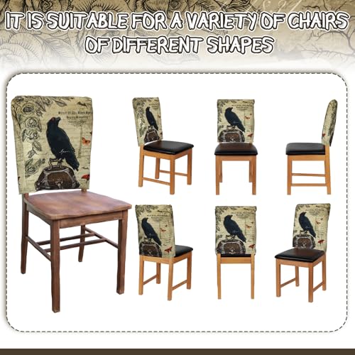 Moukeren 6 Pcs Gothic Chair Cover Set Gothic Halloween Decor Stretch Dining Chair Back Covers Skeleton Black Cat Bat Owl Seat Covers Horror Home Farmhouse Dining Seat Protector for Kitchen Decor - style: Gothic
