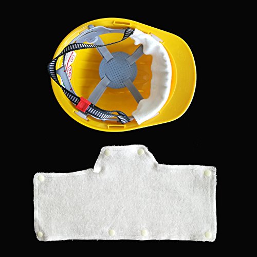 White Sweatband for Hardhat Washable Velvet Terry Cotton Hard Hat Liner NAEE snap on (6pcs) - color: White