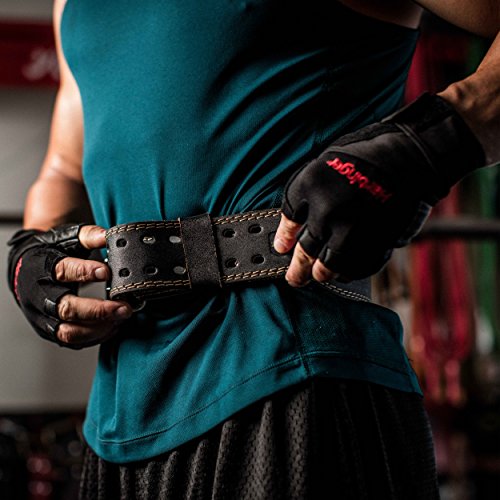 Harbinger Padded Leather Contoured Weightlifting Belt - 4" or 6” Width - Interior Suede Lining & Foam Cushioning - Heavy-Duty Dual Prong Steel Roller Buckle - for Lifting Support - size: Large, style: 4 Inch