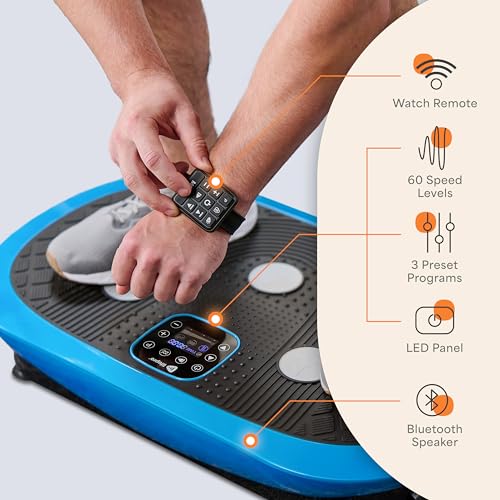 Lifepro Rumblex Plus/Pro 4D Vibration Plate Exercise Machine with 60 Speeds | 3 Motors, 7 Training Modes, Bluetooth Speaker, Wristband Remote — Vibration Plate for Lymphatic Drainage, Muscle Activation - color: Blue, size: Small