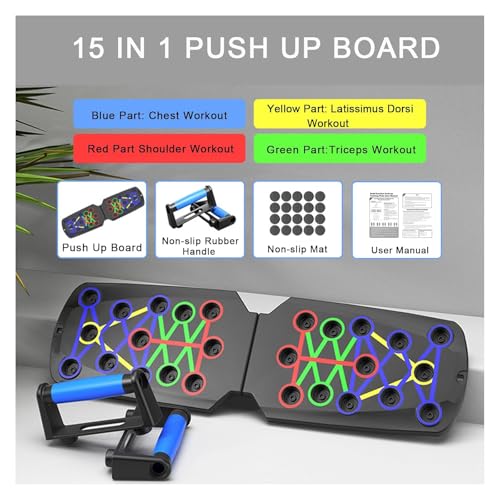 Push Up Board for Men - 15-in-1 Foldable Pushup Board with Push Up Bar, Handles & Bands, Portable Home Gym & Workout Equipment for Chest Exercise, for Teen Boys 16-18 & Gym Lovers - color: BLACK-2