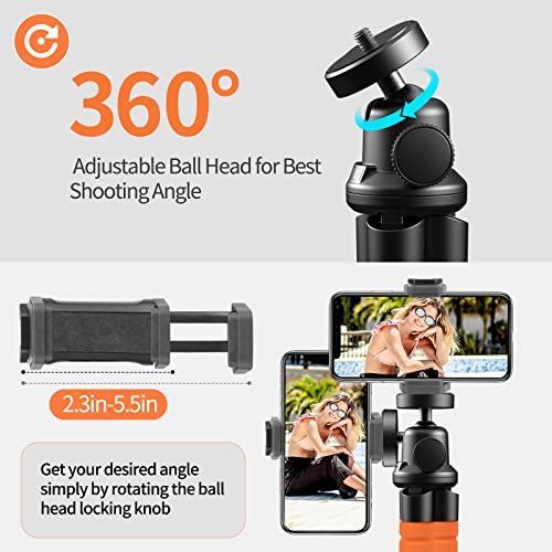 Aureday Phone Tripod, Flexible Tripod for iPhone and Android, Portable with Wireless Remote and Clip for Video Recording/Vlogging/Selfie (Orange) - color: Orange