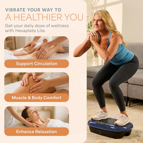 Lifepro HexaPlate Lite Vibration Plate Exercise Machine — Magnetic Acupoints, 99 Speeds & 10 Presets Vibration Platform Machine with Resistance Bands — Vibrating Plate for Lymphatic Drainage & Toning - color: Blue