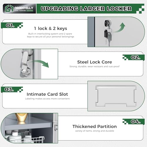 Greenvelly 72" Locker, Metal Lockers for Employees with 6 Doors and Keys, 6-Tiers Lockable Steel Storage Locker for Gym,School,Office,Sports,Card Slots,Vents(Grey White) - color: Grey White, size: 6 Doors