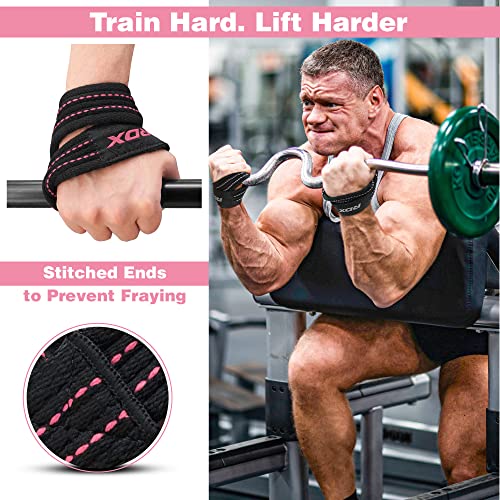 RDX Weight Lifting Straps Figure 8, Anti Slip Strap with Cuffs Wrist Support for Gym Workout Deadlift Powerlifting Bodybuilding Weightlifting, Fitness Strength Training, Hand Bar Grip for Men - color: BLACK PINK, size: Small