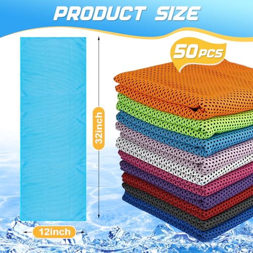 MENOLY 50 Pack Cooling Towels, Cooling Towels for Neck and Face, Sweat Microfiber Towel Soft Breathable Towel for Gym, Yoga, Camping, Running, Fitness, Workout & More Activities - size: 50 Pack (Multicolor)