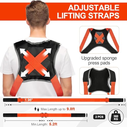 Anti-Slip Moving Straps, Adjustable Two-Person Shoulder Moving Lifting Straps with 1-Person Lifting Straps, Heavy Duty up to 800 lbs for Harness Moving Furniture & Appliances (Orange) | Moving Strap Heavy Duty up to 800 lbs for Harness Moving Furniture &