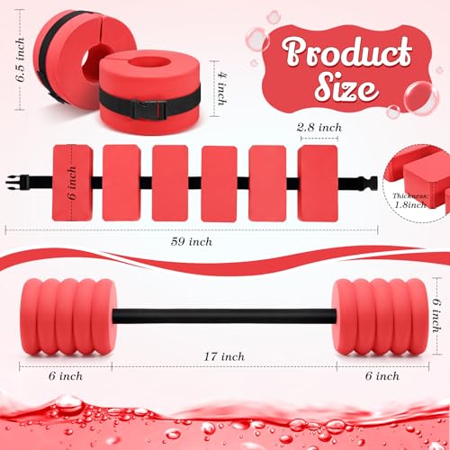 Soulchen Pool Exercise Set Including Long Aquatic Exercise Dumbbells,Pool Ankle Weights,Swim Belt,Water Aerobics Water Aerobics Equipment Set for Full Body Swim Training Kit - color: Red, size: Middle