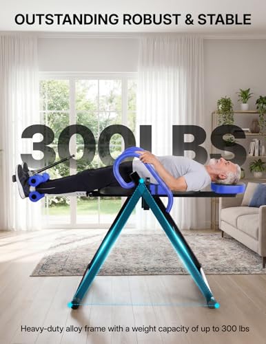 YOLEO Gravity Inversion Table for Back Pain Relief 2026 New Inversion Table w/Lumbar Support Easy to Assemble Back Stretcher Machine 300 lbs - color: W1-Blue
