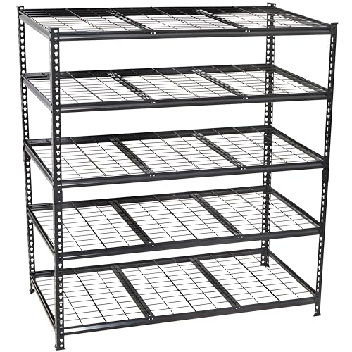 5-Tier Heavy Duty Metal Shelving Unit Adjustable Storage Rack, Boltless Assembly, 4000 lbs Total Capacity, Black, for Garage, Basement, Warehouse, Workshop (Black, 48" W x 24" D x72 H) - size: 48"W x 24"D x72"H