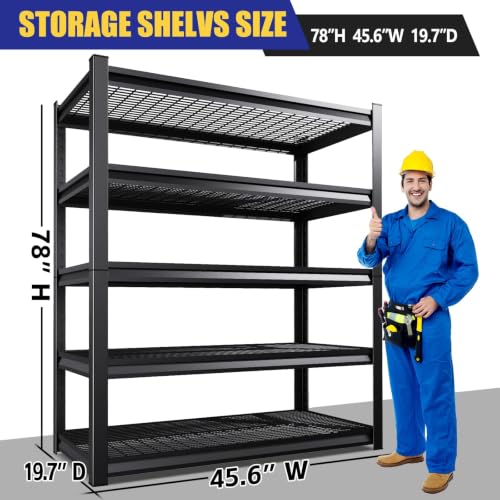 Garage Shelving-5 Tier Storage Shelves, Adjustable Heavy Duty Metal Shelving Unit and Storage Large Wire Rack, Utility Steel Shelf for Warehouse Industrial Pantry Basement -78"x46"x20", Black - size: Wire/46"Wx20"Dx78"H