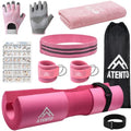 ATENTO 10Pcs Barbell Pad Set with Weight Lifting Belt, Thick Cushion Hip Thrust Pad for Bench Press, Lunges, Workout, Leg Exercise, Squat Bar Pad for Relief Pressure from Neck & Shoulder for Smith machine & Olympic Bars, with 2 Gym Ankle Straps, Hip Resis