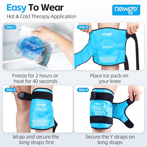 NEWGO Ice Pack for Knee Injuries Reusable, 360° Full Wrap, Light Blue | Y-shaped Strap Stays Put, Reusable for Knee Replacement, ACL, Arthritis, Swelling, and Sports Injuries, 21.7" x 9.8" - color: Regular Light Blue 1-pack