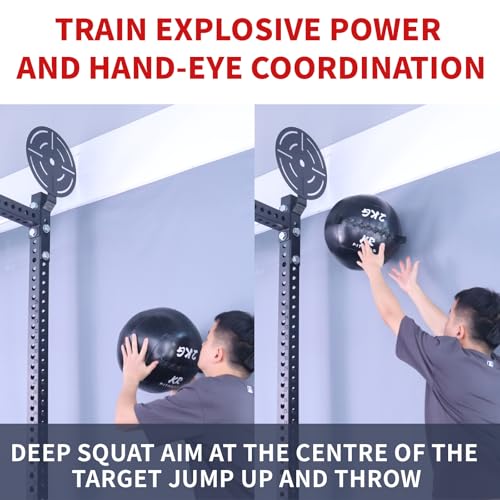 AHTAPFON Wall Ball Target for Rack Mounted with Extension,Medicine Ball Target for Power Rack Attachments,Home Gym Exercise Ball Squash Fitness for Enhance Explosive Power - size: 1″/26mm Hole