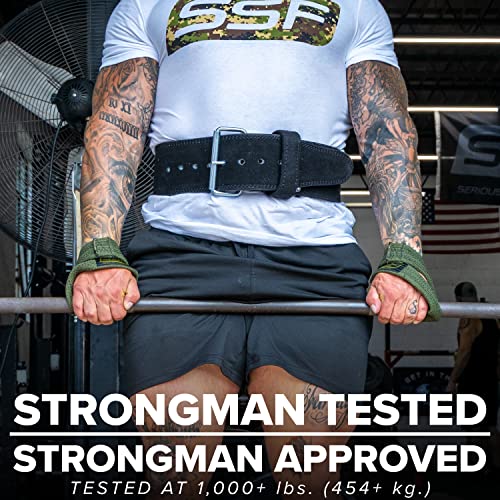 SERIOUS STEEL FITNESS Red Figure 8 Lifting Straps | Deadlift & Strongman Axle Straps - 3 Sizes - color: OD Green, size: (60 CM - Less than 7.25" Wrist)