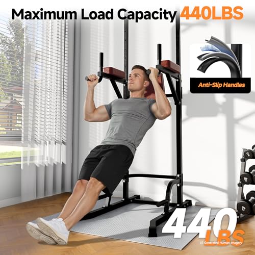 Power Tower Pull Up Station with Arm Rests Back Pad and Flared H-Shaped Base - color: Black/Brown