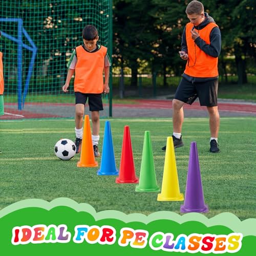 Seenelling 6 Pcs PE Cones Flexible Vinyl Poly 6-Colored PE Class Equipment for Sports Training - size: 18 Inch