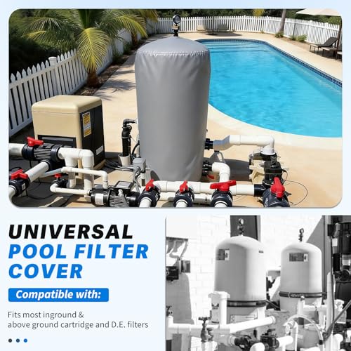 Universal Pool Filter Cover Fits for Inground & Above Ground Pool Cartridge & D.E. Filters, UV-Resistant Waterproof Pool Equipment Cover, All-Season Outdoor Protection