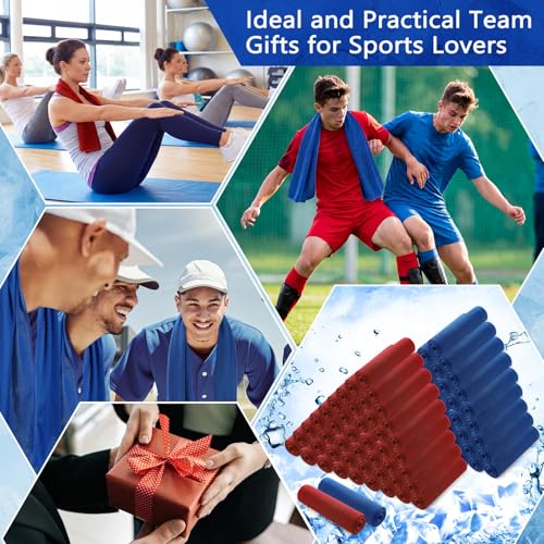 Hosuly 100 Pack Cooling Towels, 40"x12" Cooling Towels for Neck and Face Breathable Soft Chilly Sweat Rag Microfiber Sport Rags for Gym Yoga Golf Running - color: Deep Blue, Red